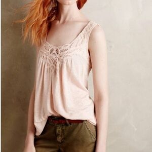 Meadow Rue (Anthropologie) Peach-Pink Lacy Tank Top- Size Small